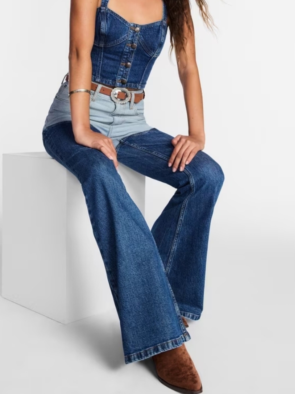 Denim Crop Bustier Top - Blue NWT - Picture 2 of 9